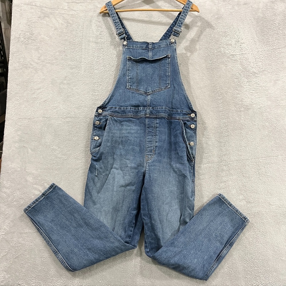 Old Navy Womens Overalls 16 Blue Jean Denim Bib Romper Skater Y2K Pocket